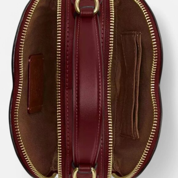 COACH Heart Crossbody Bag Signature Cherry Print Canvas CY706 Tan and Red - Picture 4 of 16